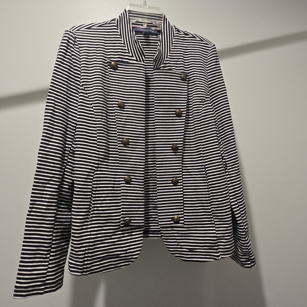 Tommy Hilfiger Striped cardigan Blazer Nautical Style Gold Buttons‎ Jacket Large